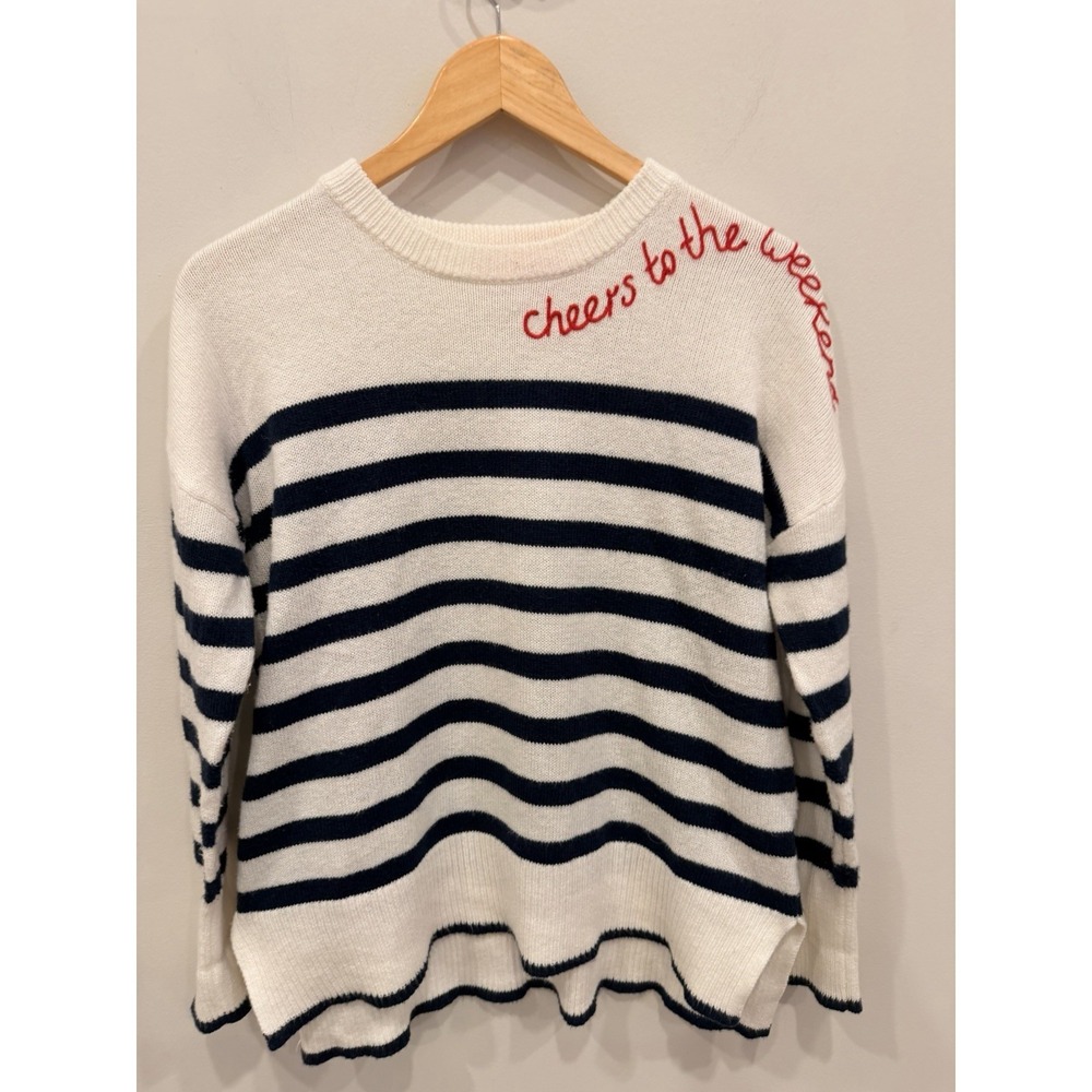 Lilly Pulitzer Cable Knit Sweater Low‎ Tide Navy Stripe Cheers To The Weekend XS